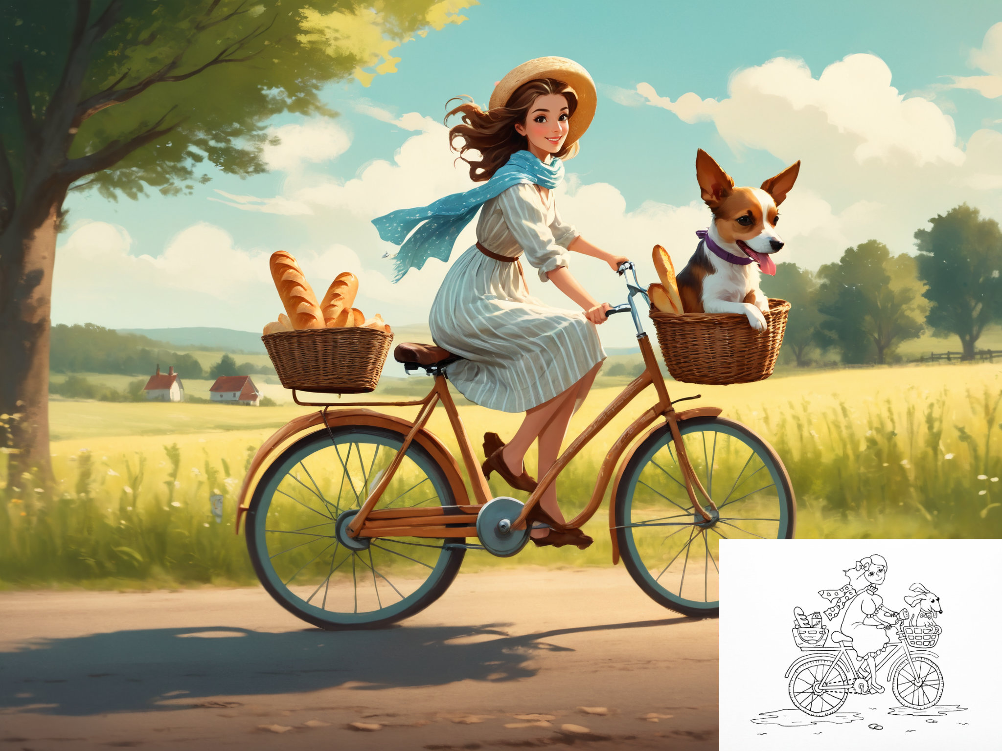 01972-3453446681-concept art high resolution photo of young attractive woman riding down the country road on a vintage bicycle with a basket, a s.jpg
